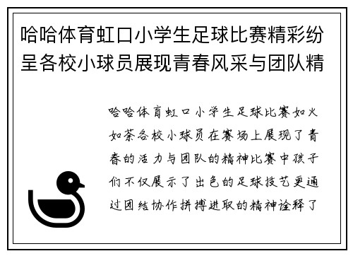 哈哈体育虹口小学生足球比赛精彩纷呈各校小球员展现青春风采与团队精神