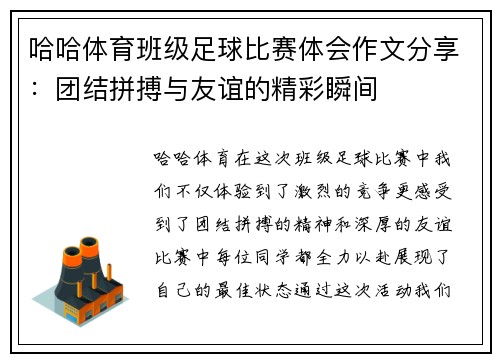哈哈体育班级足球比赛体会作文分享：团结拼搏与友谊的精彩瞬间
