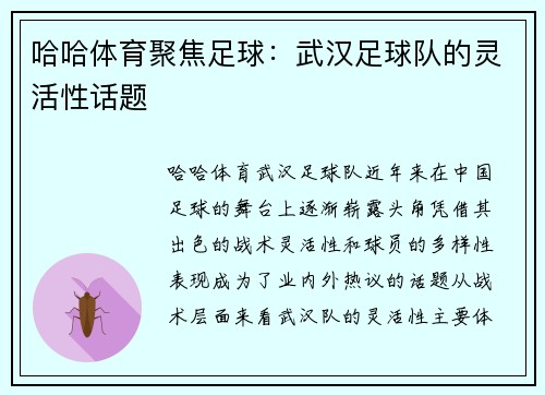 哈哈体育聚焦足球：武汉足球队的灵活性话题